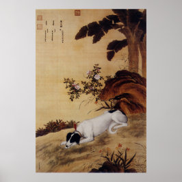 Antieke Chinese Windhond onder Bananenboom Poster