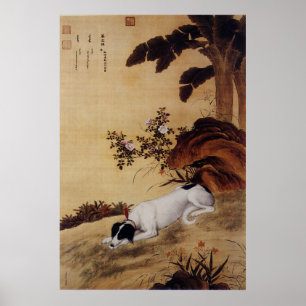 Antieke Chinese Windhond onder Bananenboom Poster
