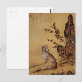 Antieke Chinese Windhond onder Bloesems Kunst Briefkaart