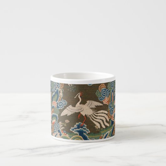 Antieke Chinese witte vogel zijde borduurwerk afdr Espresso Kop (Voorkant)