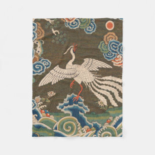 Antieke Chinese witte vogel zijde borduurwerk afdr Fleece Deken