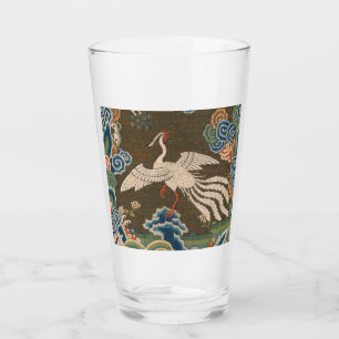 Antieke Chinese witte vogel zijde borduurwerk afdr Glas