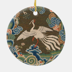 Antieke Chinese witte vogel zijde borduurwerk afdr Keramisch Ornament