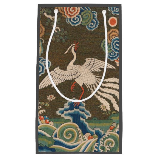 Antieke Chinese witte vogel zijde borduurwerk afdr Klein Cadeauzakje (Voorkant)