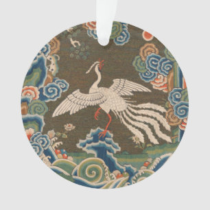 Antieke Chinese witte vogel zijde borduurwerk afdr Ornament