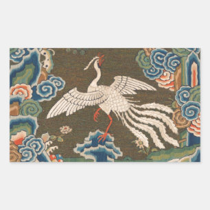 Antieke Chinese witte vogel zijde borduurwerk afdr Rechthoekige Sticker