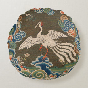 Antieke Chinese witte vogel zijde borduurwerk afdr Rond Kussen