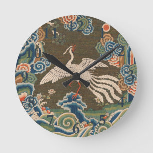 Antieke Chinese witte vogel zijde borduurwerk afdr Ronde Klok
