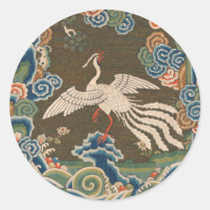Antieke Chinese witte vogel zijde borduurwerk afdr Ronde Sticker