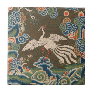 Antieke Chinese witte vogel zijde borduurwerk afdr Tegeltje