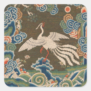 Antieke Chinese witte vogel zijde borduurwerk afdr Vierkante Sticker