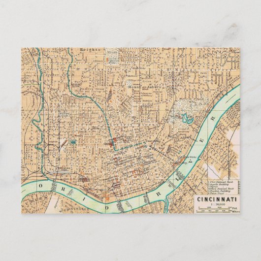Antieke Cincinnati kaart ansichtkaart (Voorkant)