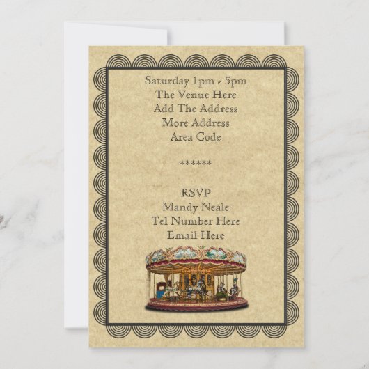 Antieke CIRCUS Feest Uitnodiging Rustiek (Achterkant)