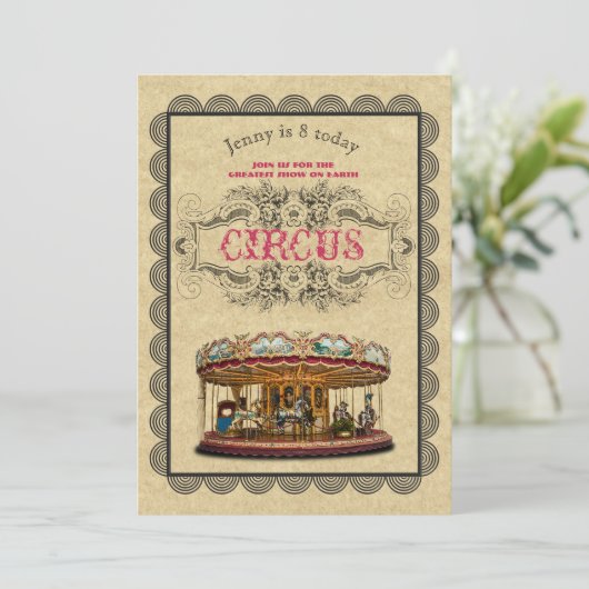 Antieke CIRCUS Feest Uitnodiging Rustiek (Staand voorkant)