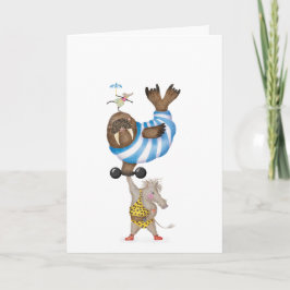 Antieke circus knobbelzwijn sterke man met walrus kaart