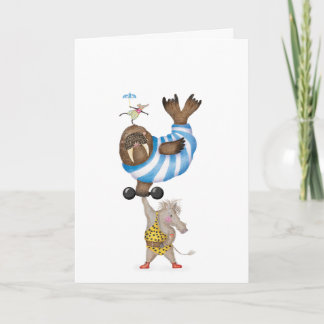 Antieke circus knobbelzwijn sterke man met walrus kaart