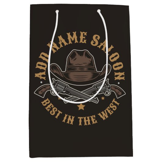 Antieke Cowboy Pistolen VOEG NAAM TOE Oude Wilde W Medium Cadeauzakje (Voorkant)