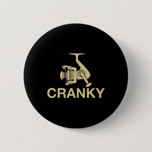 Antieke Crankit Vislokker Cranky Grappige Visser M Ronde Button 5,7 Cm