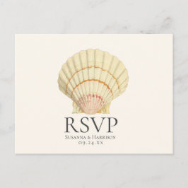 Antieke Crème Schelp Zeeschelp Trouw RSVP Uitnodiging Briefkaart
