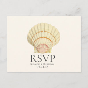 Antieke Crème Schelp Zeeschelp Trouw RSVP Uitnodiging Briefkaart