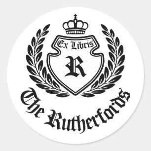 Antieke Crest Monogram Kroon Wreath Ex Libris Ronde Sticker