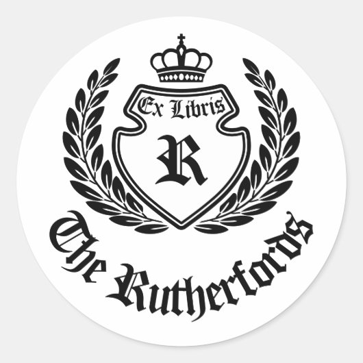 Antieke Crest Monogram Kroon Wreath Ex Libris Ronde Sticker (Voorkant)