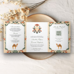 Antieke Crest Royal Camel Indiase Hindoe Huwelijk Drieluik Uitnodiging