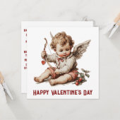 Antieke Cupido Met Hartvormige Boog Kaart (Voorkant / Achterkant in situ)