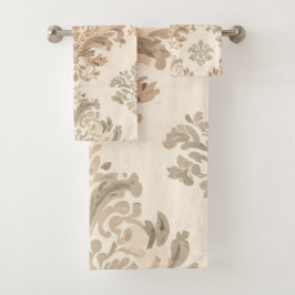 Antieke Damast Elegante Beige Franse Boerderij Bad Handdoek