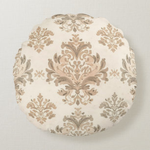 Antieke Damast Elegante Beige Franse Boerderij Rond Kussen
