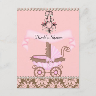 ANTIEKE DAMAST MEISJE BABY SHOWER UITNODIGINGEN