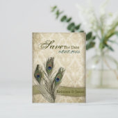 antieke damast pauw huwelijksaankondiging save the aankondigingskaart (Staand voorkant)