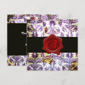 ANTIEKE DAMAST RODE WAX ZEGEL MONOGRAAM, paars, zi Kaart (Voorkant / Achterkant)