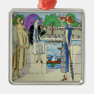 Antieke dames van de jaren 1920 bij roeiwedstrijd metalen ornament