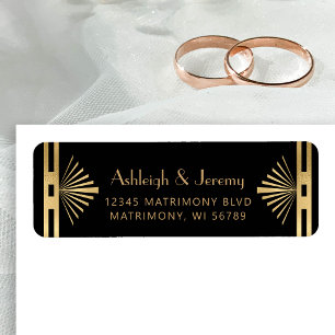 Antieke Deco Zwart Goud Retouradres 1920s Etiket