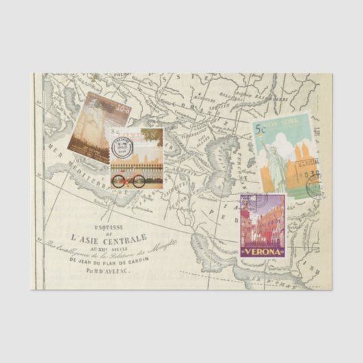 Antieke decoupage-ephemera Reisstempels Tissuepapier (Voorkant)