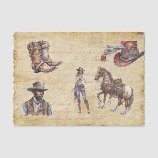 Antieke Decoupage Western Steampunk Tissuepapier (Voorkant)