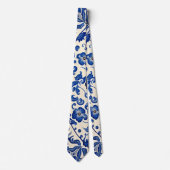 Antieke Delfts Blauwe Bloem Cream Stropdas (Voorkant)