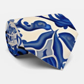 Antieke Delfts Blauwe Bloem Cream Stropdas (Opgerold)