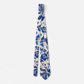 Antieke Delfts Blauwe Bloem Cream Stropdas (Achterkant)