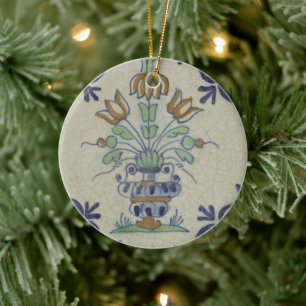 Antieke Delfts Tegel Nederlandse Tulpvaas: Blauw e Keramisch Ornament