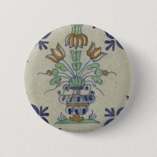 Antieke Delfts Tegel Nederlandse Tulpvaas: Blauw e Ronde Button 5,7 Cm