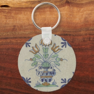 Antieke Delfts Tegel Nederlandse Tulpvaas: Blauw e Sleutelhanger