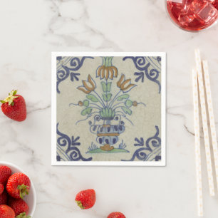 Antieke Delfts Tegel Vaas Hollandse Tulp: Blauw en Servet