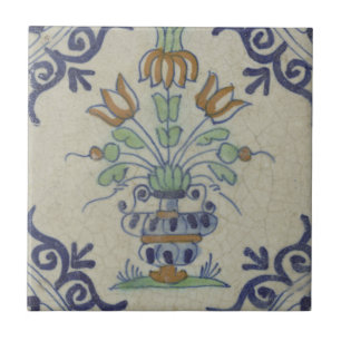 Antieke Delfts Tegel Vaas Hollandse Tulp: Blauw en Tegeltje