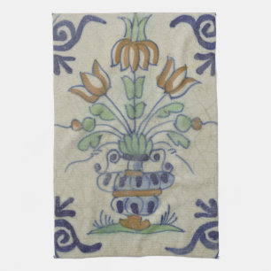Antieke Delfts Tegel Vaas Hollandse Tulp: Blauw en Theedoek