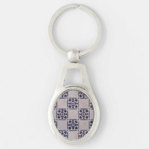 Antieke Delftsblauwe Witte Patroon Nederlandse Teg Sleutelhanger