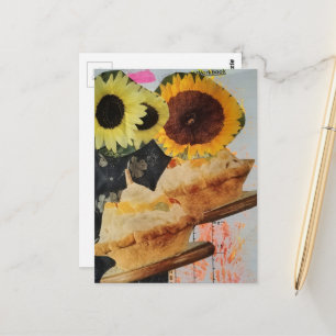 Antieke Dessert Zonnebloemen Mixed Media Collage Briefkaart