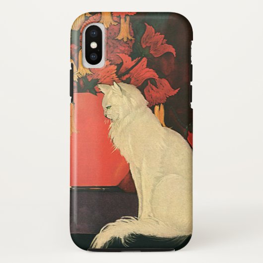 Antieke Dieren, Elegante Witte Kat, Herfstbloemen Case-Mate iPhone Case (Achterkant)