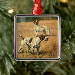 Antieke Dieren, Engelse Pointer Jachthonden Metalen Ornament